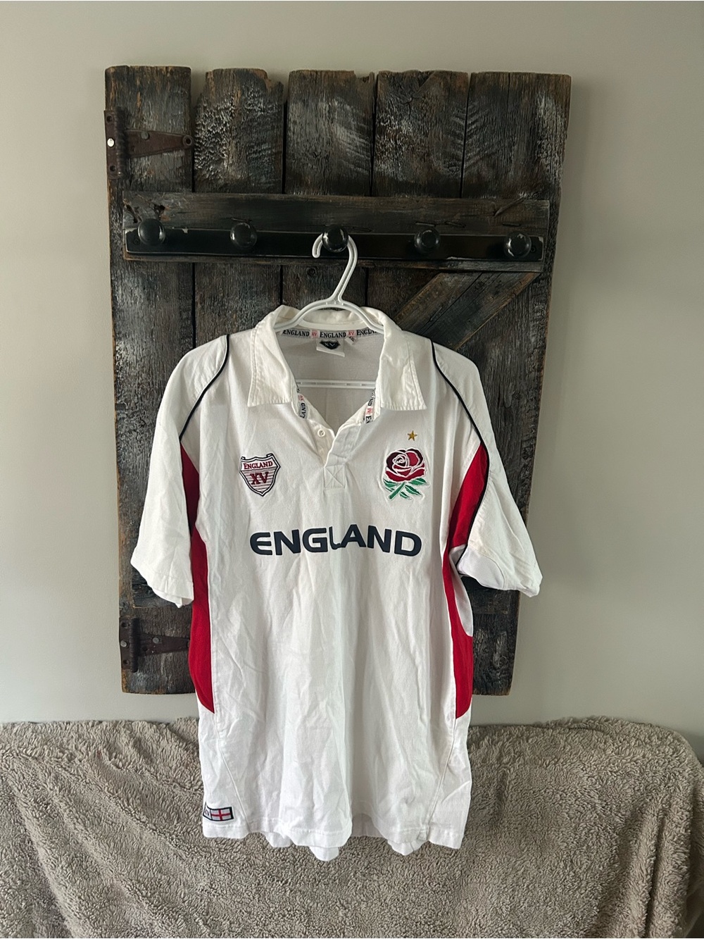 England Rugby White & Red Polo Shirt - Classic Team Crest